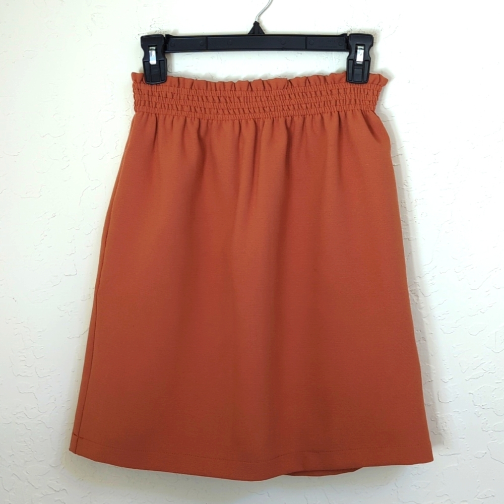 Anthropologie Comme Toi Rust Cinched Elastic Waist Lined Mini Skirt Size Small